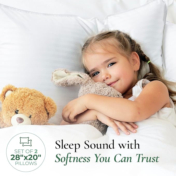 Fern and Willow Premium Queen Size Bed Pillows - Set of 2, 28"x20" - Luxurious Ultra-Soft Cooling Pillow - Hotel Quality, Down Alternative Fill, Medium Firm Support for Side, Back & Stomach Sleepers
