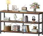 Semoic 3-Tier Industrial Bookshelf, Wide Wood Horizontal Bookcase, Open Large Book Shelf with Metal Frame, Display Rack Shelving Unit, Storage Organizer for Living Room, Bedroom & Study, Brown
