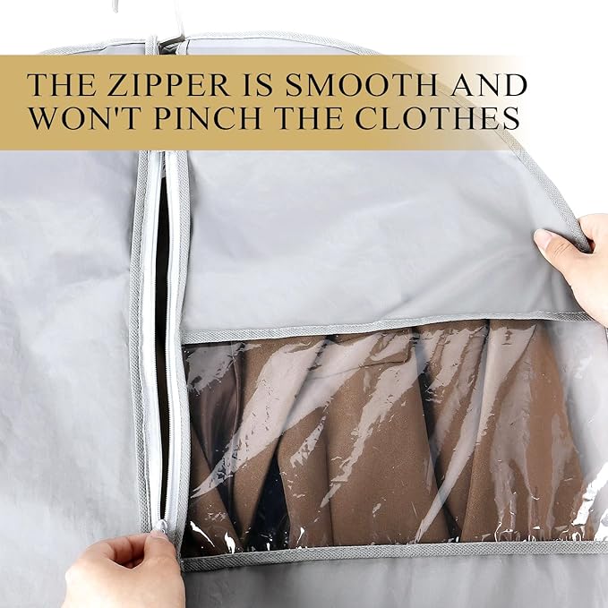 55-Inch Garment Bags Covers,Hanging Clothes Bag, Suit Cover Bags with Clear Window for Hanging Closet Clothes Storage and Travel (Gray-55Inch)