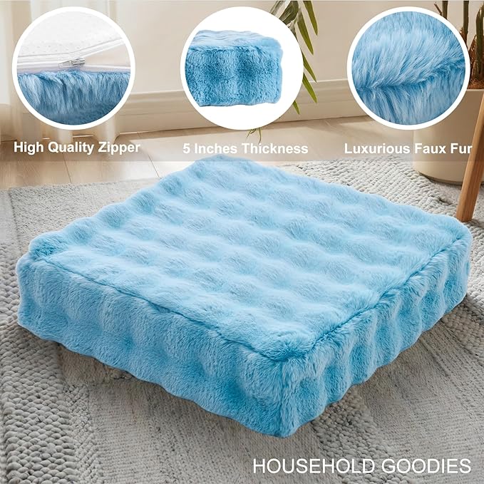 22 inches Floor Pillow for Adults - Large Meditation Cushion with Thick Foam & Soft Tufted Cover - Premium Outdoor Square Floor Cushion Seat - Yoga Pillows for Sitting On Floor - Sky Blue