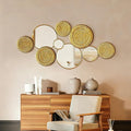 Gold Mirrors Wall Decor Metal Round Home Art Decor Decorative Modern Circle Mirror Wall Art Sculpture Hanging Decorations for Home Living Room Office