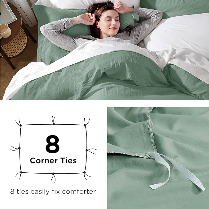 Bedsure Sage Green Duvet Cover Queen Size Only - Prewashed Cotton-Like Polyester Extra Soft All Season Bedding, Includes 1 Duvet Cover 90x90 Inches with Zipper Closure, Comforter Not Included