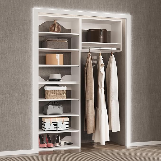 Modular Closet System, 40" Wide Closet Organizer System with Towers and Hanging, Wood Closet Tower Storage for Walk In Closets, Wall Mounted Wardrobe Organizer Kit System, Bedroom, White