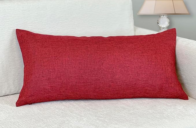 Aiking Home Woven Fine Faux Linen Throw Pillow Cover, Size 14"x26", Burgundy
