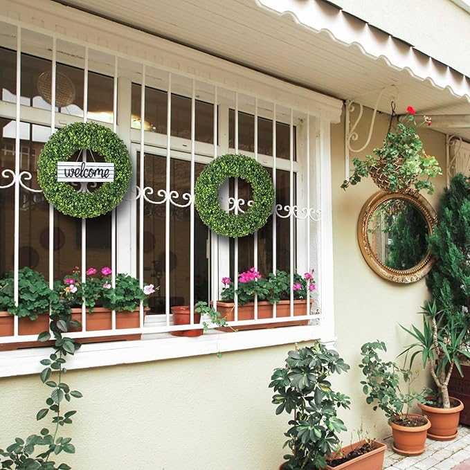 Wreaths, 20" Wreath, Boxwood Wreaths for Front Door, for Spring, Summer, Fall or Winter Wreath,Used for Farmhouse, Room Indoors,Outdoors, corridors, Offices. (Green)