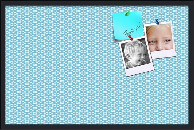 PinPix 34x22 inch Cork Bulletin Board. This Decorative Framed Pin Board Comes with Sky Blue Waves Design and a Satin Black Frame. Ideal for Home Office Decor (PinPix-245)