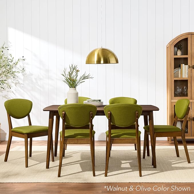 Best Choice Products Dining Chairs Set of 2, Mid-Century Modern Upholstered Wood, Armless w/Seat Cushion, Padded Backrest - Walnut/Cream