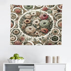 Ambesonne Flower Tapestry, Circular Floral Wreath with Greenery Leaves Ornaments Modern Cottagecore, Fabric Wall Hanging Decor for Bedroom Living Room Dorm, 28" X 23", Reseda Green Pale Ruby