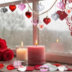 24PCS Heart Ornaments, 7 Kinds Valentine Ornaments for Tree, Valentine Tree Decorations in 4 Colors, Glitter Heart Shaped Baubles for Valentines Hanging Decorations Christmas Indoor Decor