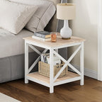 ChooChoo End Table, 24 Inch End Table with 2-Tier Storage Shelf, Side Table for Living Room, Wood Nightstand for Bedroom, Office, Oak