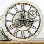 The B-Style Large Wall Clock 24 inch Moving Gear Wall Clock Oversized Vintage Farmhouse Wall Clocks for Living Room Decor Rustic Industrial Wood Clock (Desert Beige and Bronze, 36 inch/90cm)