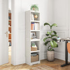 LINSY HOME 5-Shelf Bookcase, Narrow Bookshelves Floor Standing Display Storage Shelves 68 in Tall Bookcase Home Decor Furniture for Home Office, Living Room, Bed Room - White Oak