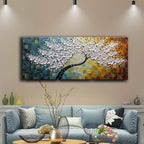 YaSheng Art - 100% Hand Painted Contemporary Art Oil Painting On Canvas Texture White 3D Flower Paintings Modern Home Bedroom Living Room Wall Decor Abstract Art Paintings 24x60inch