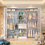 8FT Closet System - 96" Closet Organizer System with Wooden Drawers,Closet Systems for Walk-In Closets with Cuttable Hanging Shelving, White