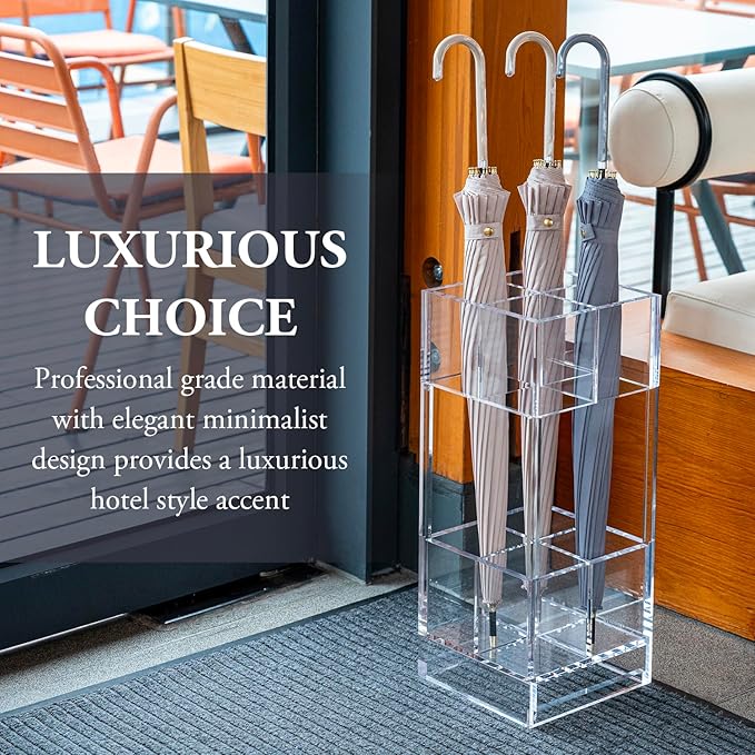 MyGift Premium Clear Acrylic Umbrella Holder Rack, Freestanding Commercial Grade Hotel Style Stand for Long and Short Umbrellas Home Storage