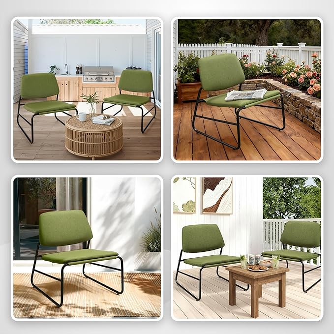 DAICO Modern Accent Chair Armless Sling Accent Chairs Comfy Upholstered Side Sitting Chairs with Metal Frame for Living Room Bedroom Balcony Garden, Linen, Green