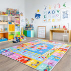 Kids Rugs for Playroom - Soft & Non-Slip 8x10 Feet Educational Rug for Learning ABC Alphabet, Numbers, Shapes & Map, Washable Classroom Rug for Toddler Nursery & Kids Room Decor