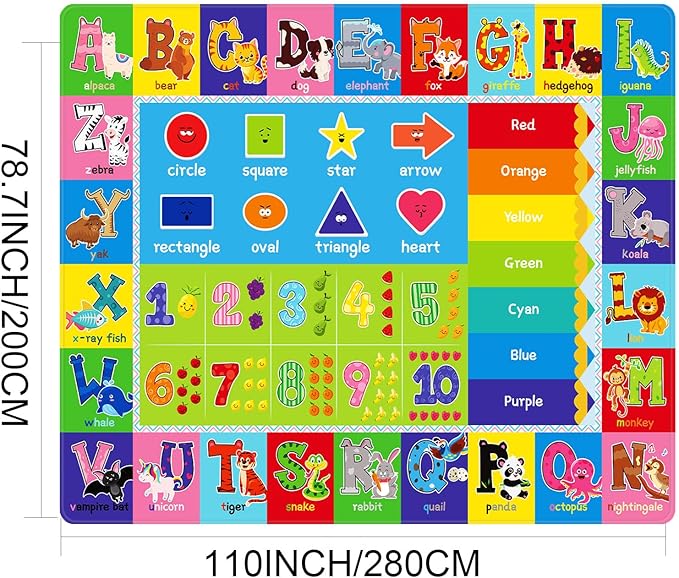 Kids Play Rug for Playroom, ABC Educational Rugs for Classroom, Preschool Floor Play Mat for Kids Toddler Baby, Large Soft Kid Rug Carpet for Boy Girl Bedroom (110X78.7 INCH Green)