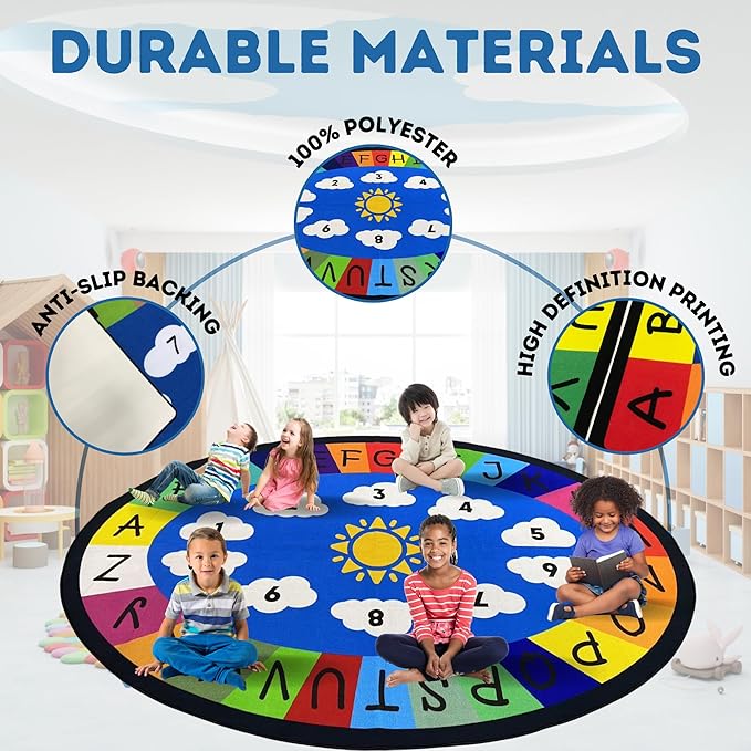 Genki - Classroom Rug for Kids - Education Classroom Carpet for Children - Colorful Seating Area - Large Elementary Classroom Rugs - Kids Seating for School Playroom | Oval 9'9"x6'6"