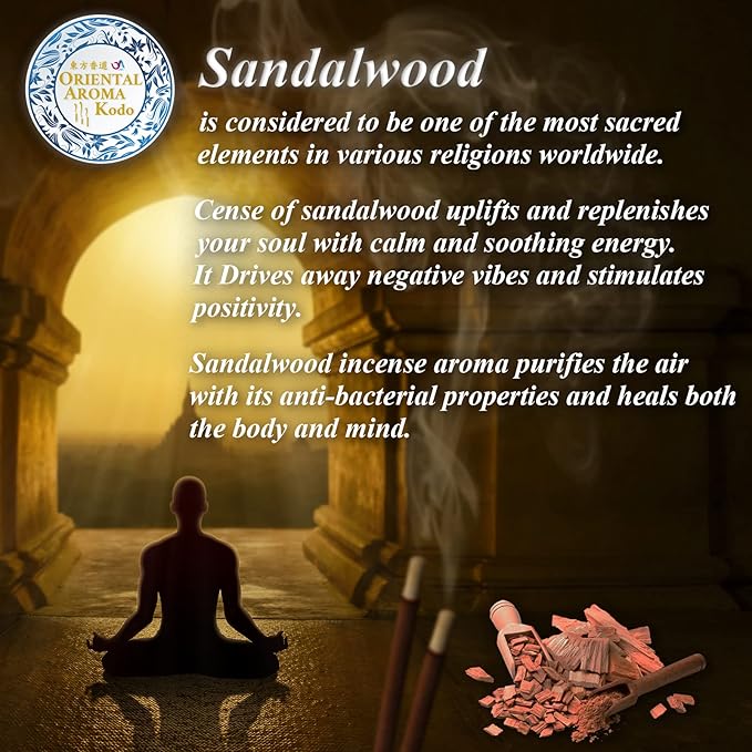 Sandalwood Incense Sticks L: 8.2in 0.35oz 2 Tubes Pack, Oriental Aroma Kodo, U-MATE, Pure Natural Ingredients No Chemical additives