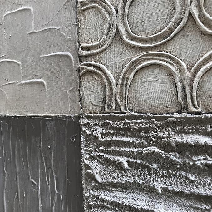 Alenoss 100% Handmade Abstract Metal Paintings Canvas Wall Art Unique Thick Texture Rough Surface Modern Oil Painting 48x24 Inches Imitation Old Handicrafts Grey Artwork