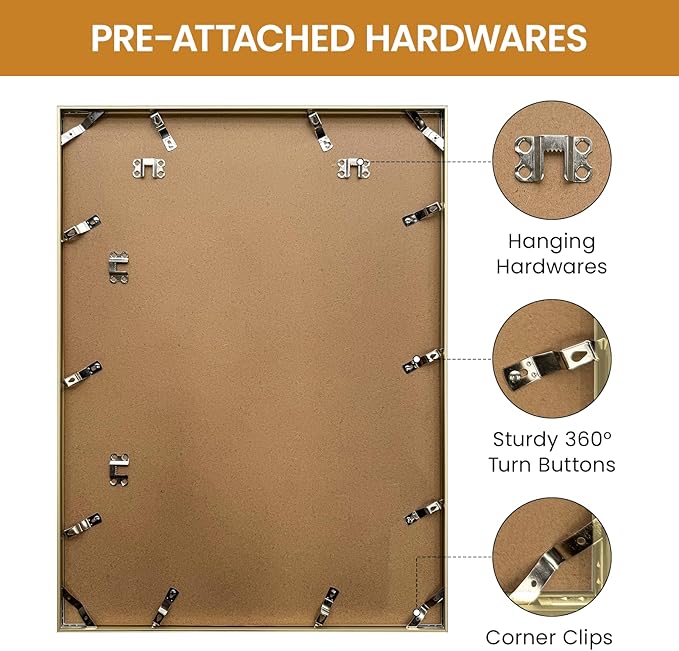 17x23 Aluminum Metal Picture Frame,Tempered Glass Gold Photo Frame 17x23 for Family Photo,Posters,Art,Document to Wall Mount Horizontally or Vertically