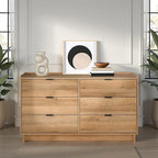 Prepac Simply Modern 6-Drawer Double Dresser for Bedroom, Chest of Drawers, Modern Bedroom Furniture, 52.5” Wide x 16” deep x 29.5” Tall, Oak