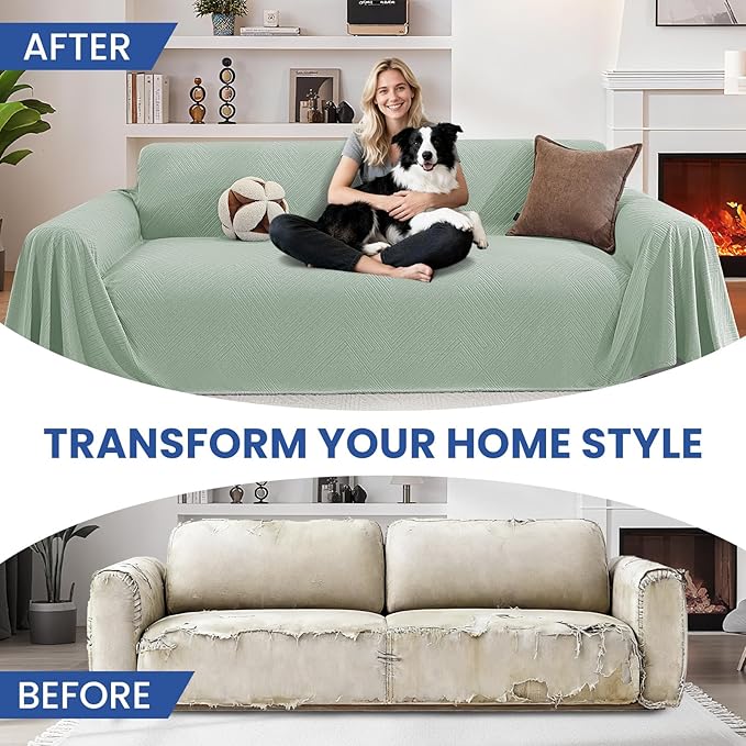 Couch Cover for Dogs, 78"x150", Washable Sofa Covers for 3 Cushion Couch, Couch Covers for Sectional Sofa L Shape, Soft Pet Couch Cover, Sofa Slipcovers Living Room, Light Green