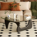 Coffee Table for Living Room Mid Century Modern Center Table with Glass Top and Wood, Transparent/Black