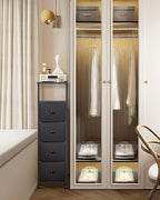 Narrow Dresser for Bedroom, Fabric Tall Dresser & Chests of Drawers with 4 Drawers, Vertical Organizer Storage Tower Unit for Bedroom, Hallway, Entryway Balck