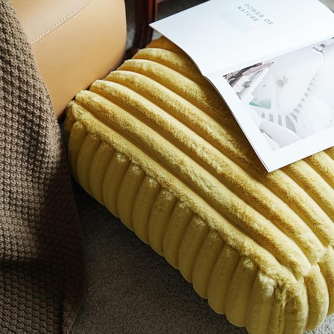 Unstuffed Pouf Ottoman Cover Soft Storage Extra Seat Farmhouse Comfortable Bohemian Poufs Accent Footrest 20x20x8 Inches for Living Room Bedroom Study Nook (Yellow B, Square)