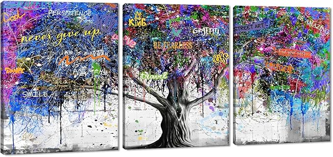 Novatique Banksy Canvas Wall Art Colorful Tree Wall Art Abstract Graffiti Poster Print Modern Street Inspirational Graffiti Decor Painting for Living Room Bedroom,12" x 16" x 3Pcs