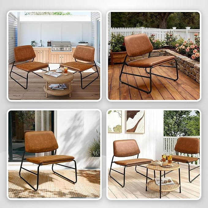 DAICO Modern Accent Chair Waterproof Armless Sling Accent Chairs Comfy Upholstered Side Sitting Chairs with Metal Frame for Living Room Bedroom Balcony Garden, Faux Leather, Camel