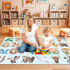 Kids Rugs for Playroom - 2.5x4 Feet ABC Rug for Toddler Children Educational Learning Animal, Alphabet Rug Kids Play Mat Nursery Bedroom Kindergarten Decor, Blue