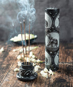 Crocon Handmade Black Marble Incense Stick Tower Burner Round Shape Jali Design Incense Tower Burner | Tea Light Candle Holder | Living Room Decor Home Fragrance Decorative Gift Size 3X3X10 Inch
