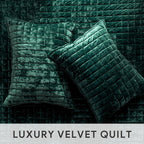 RECYCO Luxury Velvet Quilt Set Full Queen Size Bedding Sets, Ultra Soft Velvet Comforter Set, Lightweight Channel Box Stitch Oversized Bedspread Coverlet for All Season, with 2 Shams, Emerald Green