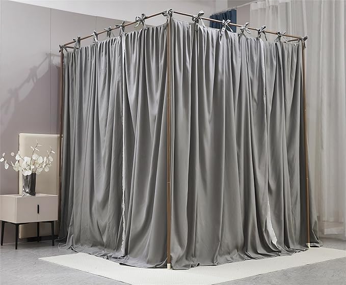 4 Corners Post Princess Curtain Bed Canopy Double Layer Cozy Mosquito Net Mesh and Cloth for Girls Adults Bedroom Decoration (Double-Grey/White, 53" W*78" L*82"*H/(Full))