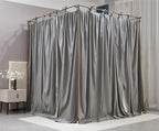 4 Corners Post Princess Curtain Bed Canopy Double Layer Cozy Mosquito Net Mesh and Cloth for Girls Adults Bedroom Decoration (Double-Grey/White, 64" W*82" L*82"*H/(Queen))