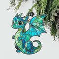 Baby Dragon Stained Glass Style Ornament, Acrylic Window Hanging Suncatcher Decoration, Cute Blue Dragon Fantasy Decor for Christmas Tree, Kids Room or Home, Gift for Women Mom Birthday Holiday