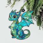 Baby Dragon Stained Glass Style Ornament, Acrylic Window Hanging Suncatcher Decoration, Cute Blue Dragon Fantasy Decor for Christmas Tree, Kids Room or Home, Gift for Women Mom Birthday Holiday
