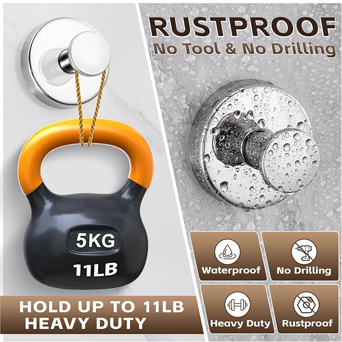 Reusable Heavy Duty Suction Cup Hooks for Kitchen/Bathroom/Shower - Wet-Proof Hooks for Towels, Robes, Loofah&Wreaths/No Drill Mounting on Glass, Tile, Metal (2, Polished Chrome)