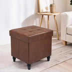 GLAXYFUR Storage Ottoman Bench, 15 Inches Foldable Ottoman Foot Stool with Legs, PU Leather Footrest for Living Room, Bedroom, Dorm (Brown)