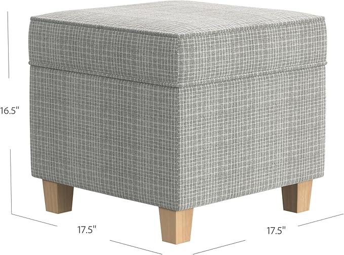 Homepop Home Decor | K7342-F2428 | Classic Square Storage Ottoman with Lift Off Lid- Sage Mini Grid Pattern