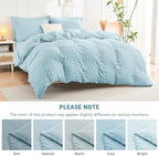 HYMOKEGE Lake Blue Queen Comforter Set Seersucker 7 Pieces, All Season Luxury Bed in a Bag for Bedroom, Bedding Set with Comforters, Sheets, Pillowcases & Shams