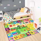Chicrug Educational Kid Area Rug for Playroom, 5x7 Feet TPR Non Slip Kids Classroom Carpet Rug for Learning ABC Animal, Shape Color Fruit, Washable Play Mat Rug for Children Nursery Toddler Room Decor