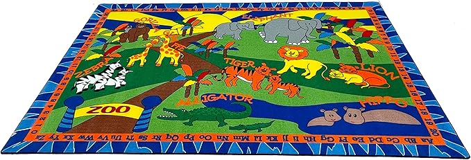KIDCARPET.COM Animals at The Zoo Rectangle Classroom Rug | Bordered Area Rug for Preschool Daycare Learning, 6' x 8'6"