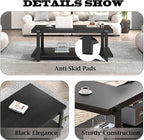 FOLUBAN Black Coffee Table, Modern Rustic Wood Center Table with Storage for Living Room, Industrial Rectangle 2 Tier Cocktail Tea Table, Black Oak