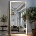 GLSLAND 34x76 inch Full Length Mirror with Lights - LED Full Body Mirrors Stepless Dimmable 3 Color Lighting Floor Standing Hanging for Bedroom Cloakroom,White