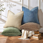 decorUhome Spring Chenille Soft Cozy Throw Pillow Covers 18x18 Set of 2, Modern Farmhouse Boho Velvet Decorative Pillow Cases with Stitched Edge for Couch Sofa Bed Home Decor, Brown