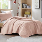 Comfort Spaces Kienna Quilt Set- Double Sided Stitching Design Summer Blanket, Lightweight, Soft, All Season Bedding Layer, Matching Sham, Blush, Coverlet Twin/Twin XL(66"x90") 2 Piece